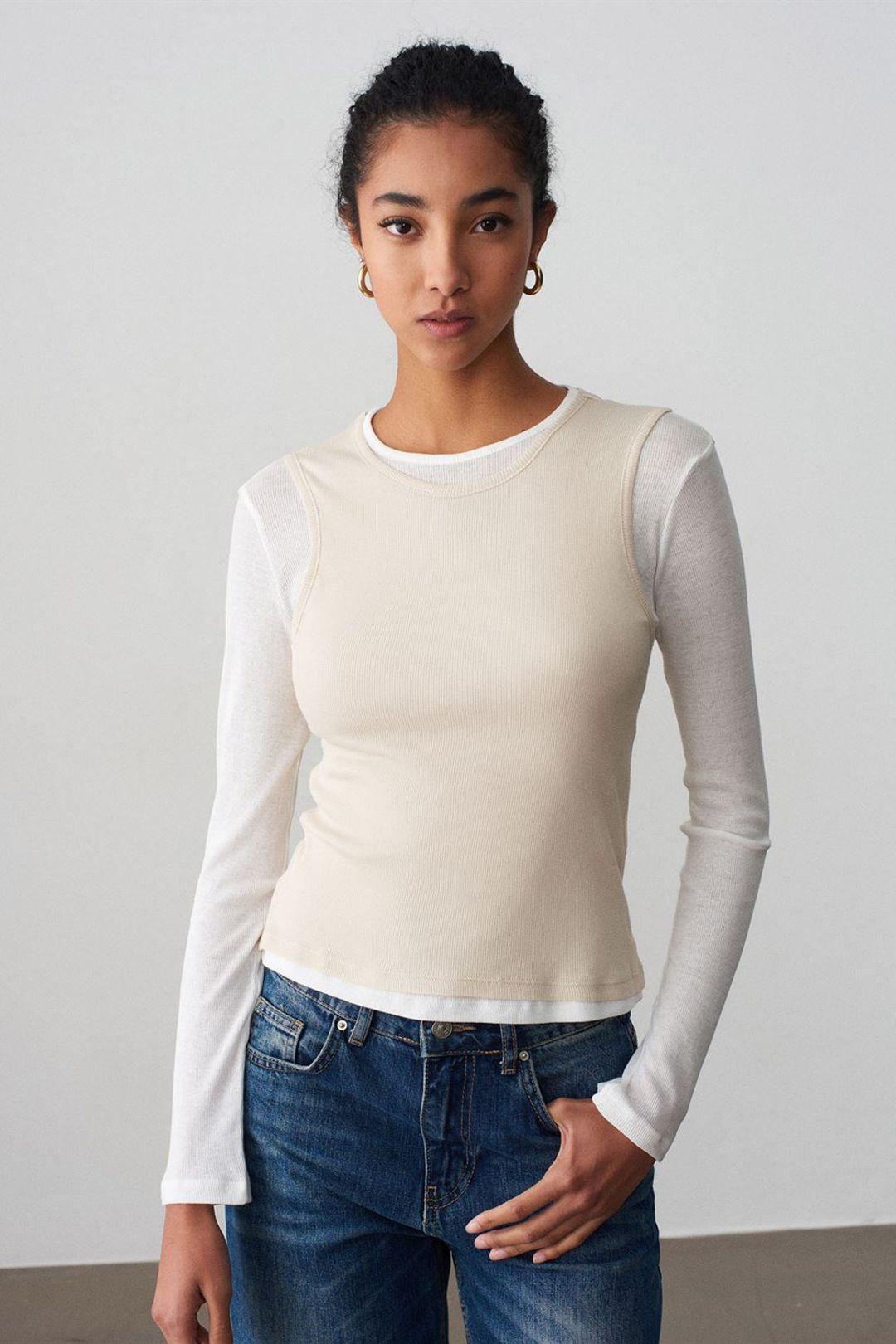 Aangesloten Katoenen Crewneck Langemouwen Blouse