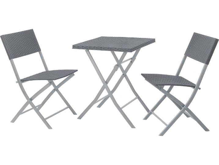 SVITA Poly-Rattan Bistro-Set Balkon-Set Klappmöbel Stuhl Tisch Garten-Möbel Grau