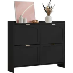 Schuhschrank 110x24x90 mit 4 Klappen, verstellbaren Regalen, Kippsicherung, platzsparend, Eingangsbereich, Aufbewahrung, dekorativ, Schwarz