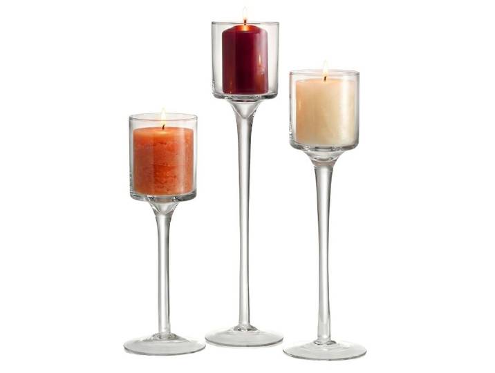 Relaxdays Lot 3 bougeoirs en verre