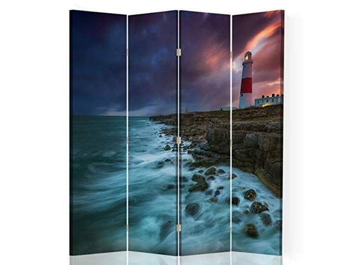 Raumteiler Trennwand Leuchtturm Paravent 4-teilig Natur Blau 145x175 cm