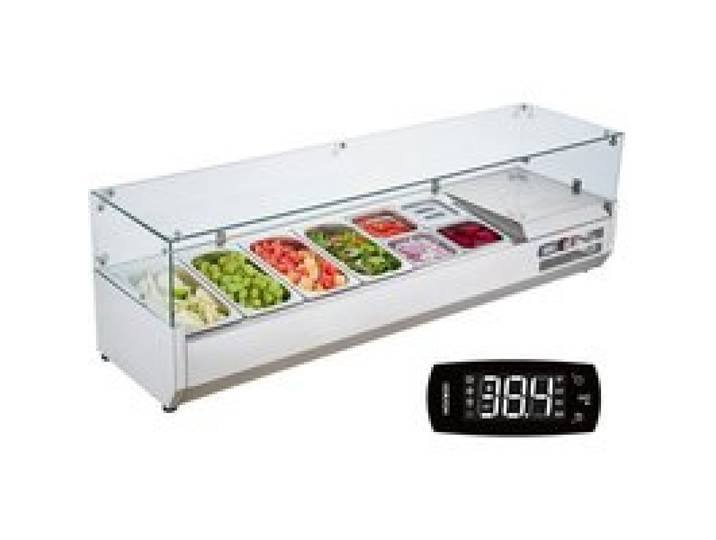 VEVOR Saladette Réfrigérée à Poser 155 W, Vitrine Réfrigérée pour Pizzeria, avec 4 1/3 Casseroles et 4 1/6 Casseroles, Corps en Inox 304 et Couvercle en PC, pour Préparation de Sandwich Ingrédients