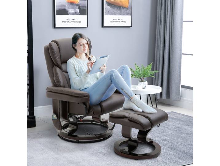 Fauteuil relaxant HOMCOM avec repose-pieds, fauteuil TV électrique avec fonction de couchage, fauteuil de massage pivotant avec télécommande, poche latérale, pour salon, simili cuir, marron
