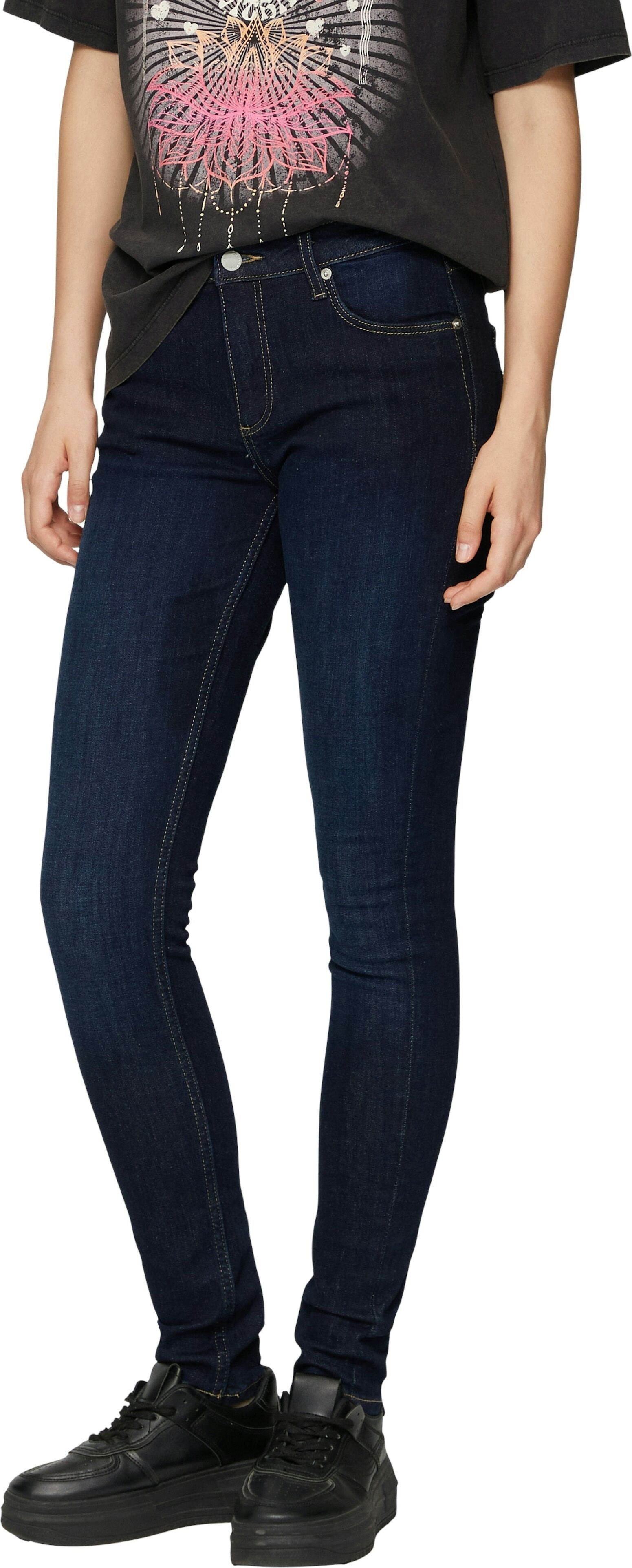 Skinny-fit-Jeans QS "SADIE", Damen, Gr. 42, Länge 32, blau (dunkelblau), Denim/Jeans, Obermaterial: 99% Baumwolle, 1% Elasthan. Futter: 65% Polyester, 35% Baumwolle, unifarben, skinny fit knöchelfrei, Jeans Skinny-fit-Jeans, mit Taschen dunkelblau 42, Län