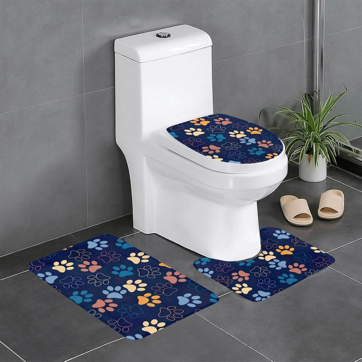 3-delige witte badmat set met antislip bodem voor badkamer en toilet