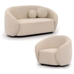SITZGARNITUR 2+1 Roundi Cremeweiß Bouclé
