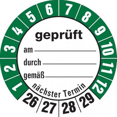 Dreifke® Aufkleber | Prüfetiketten geprüft am... durch... gemäß..ab 26 weiß/ - 35 mm Folie selbstklebend, 10 St