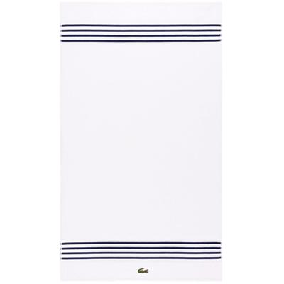 Badetuch LACOSTE "LCOURTLI", weiß (marine), B:90cm L:150cm, Frottier, Obermaterial: 97% Baumwolle, 3% Polyester, Handtücher, Badetuch, mit Label-Applikationen und gestreifter Bordüre