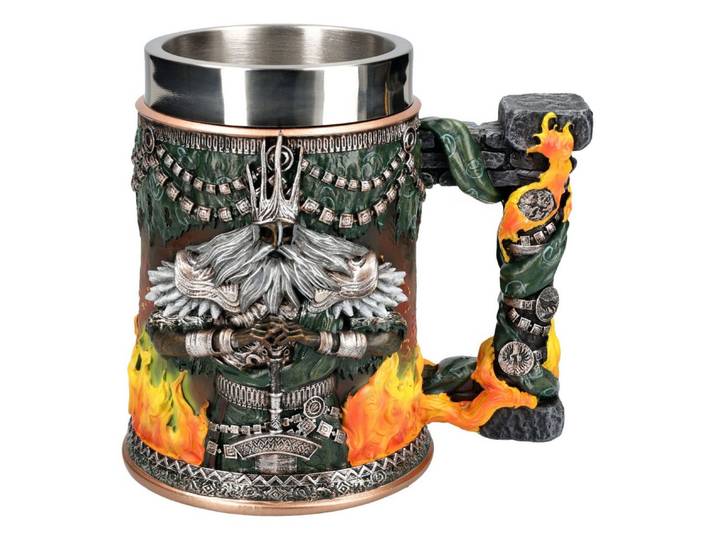 Figuren Shop GmbH Bierkrug Dark Souls Krug – Lord Gwyn Becher Figur Gothic Bierkrug Deko 16 cm, Kunststein (Polyresin), Edelstahl