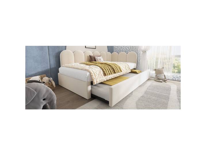 Canapé-lit 90x200cm avec sommier convertible en lit 90x190cm velours beige sans matelas