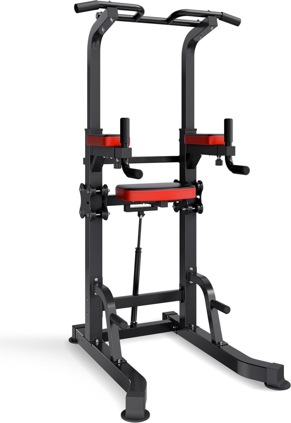 Pull Up Bar, 150kg Power Tower Dip Station, Workout Dip Station with H-Shaped Stable Base & Assistance Platform, Adjustable 9 Level Height Pullup Stand for Back, 3-Level Adjustable Elbow Pads