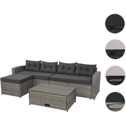 Poly-Rattan Garnitur HWC-J34, Balkon-/Garten-/Lounge-Set Sitzgruppe Sofa, Staufach ~ grau, Kissen dunkelgrau