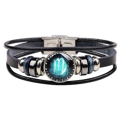 Herren Lederarmband 12 Konstellation Vintage Punk schwarz Sternzeichen Rock Hip-Hop Armband Schmuck