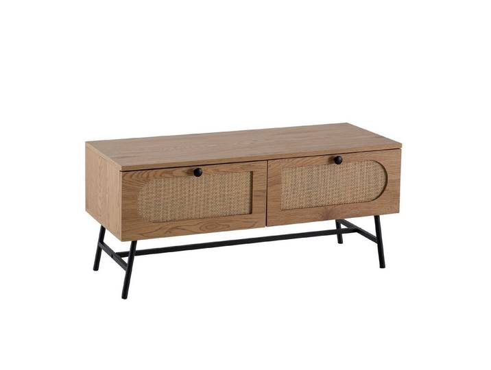 Wohnling Lowboard WL6.889 100 cm TV Schrank Schublade Fernsehkommode Rattan Stauraum (Eiche Dekor 100 cm, Schublade Stauraum Geflecht), TV-Kommode Hoch, TV-Schrank Modern Fernsehtisch