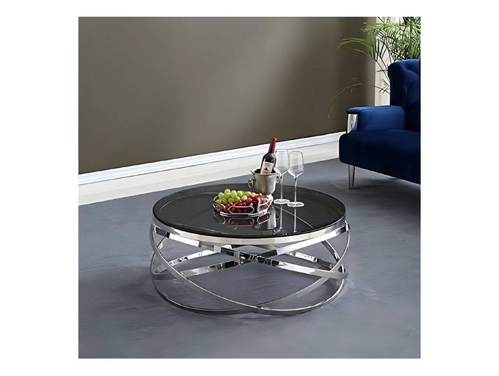 alesvelt Couchtisch Beistelltisch echtes Marmor rund mit Edelstahl Beinen (1 Tisch), 100 x 42 cm, Tischplatte aus echtem Marmor
