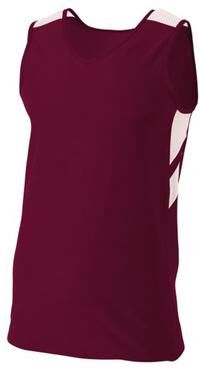 A4 NB1178 Athletic Youth Fast Break Jersey T-Shirt in Maroon/White size Small   Polyester/Spandex Blend