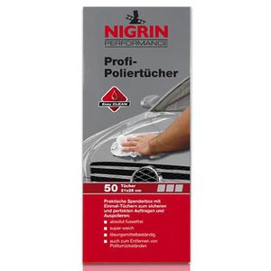 Nigrin Poliertuch 73898, Profi Spenderbox, 21 x 28cm, aus Vlies, für Lack und Kunststoff, 50 Stück