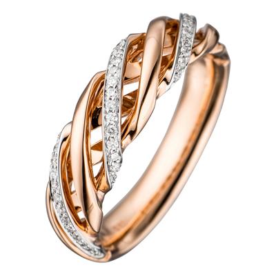 Diamantring JOBO Gr. 52, rosa (roségold 585), Fingerringe, Damen, 52, SI = kleine Einschlüsse, Diamanten Roségold 585, Diamanten, Roségold 585, Diamantring, 585 Roségold bicolor mit 36 Diamanten