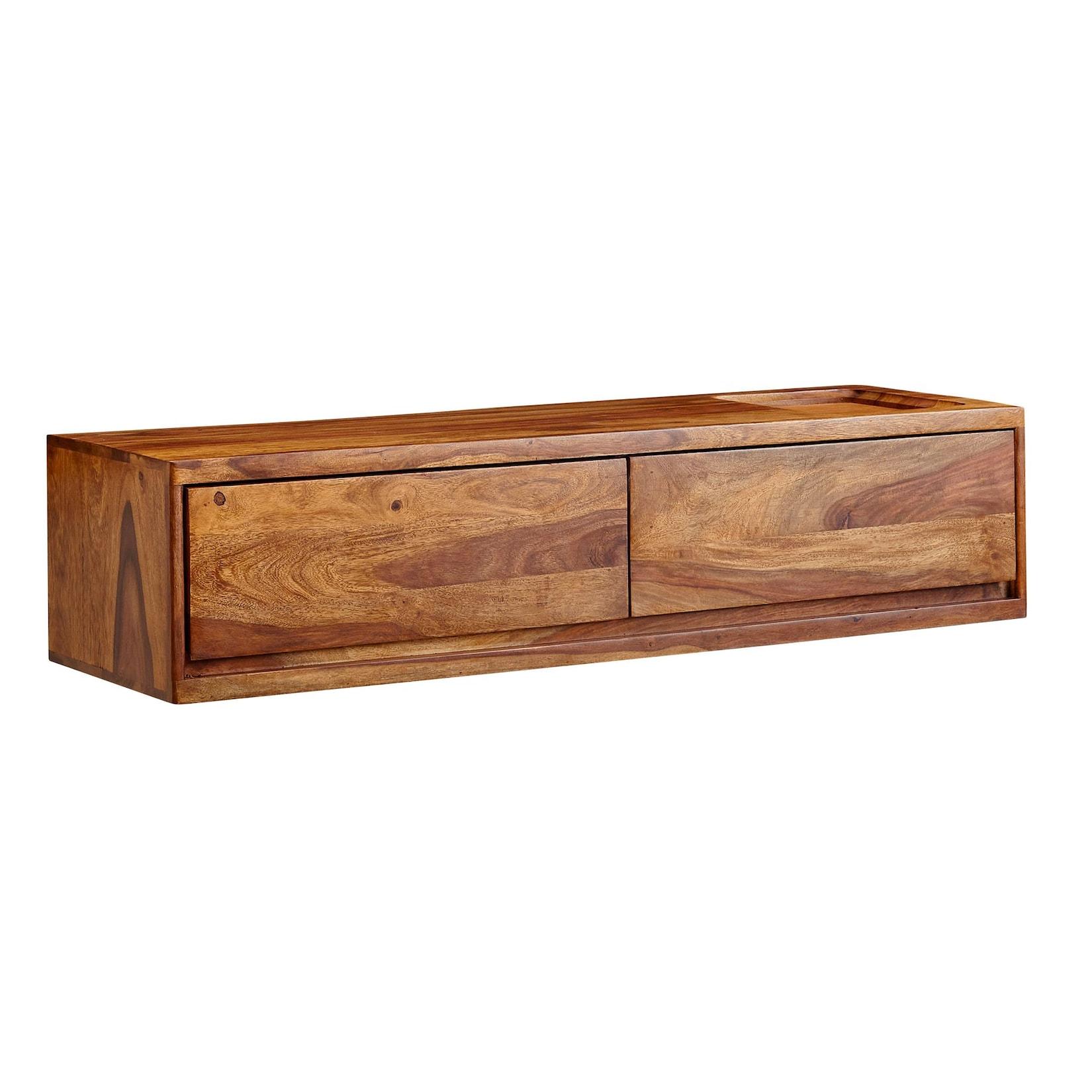 KADIMA DESIGN Massivholz Wand-Lowboard, Hochwertiges TV-Board aus Sheeshamholz, Modernes Design, 2 Schubladen