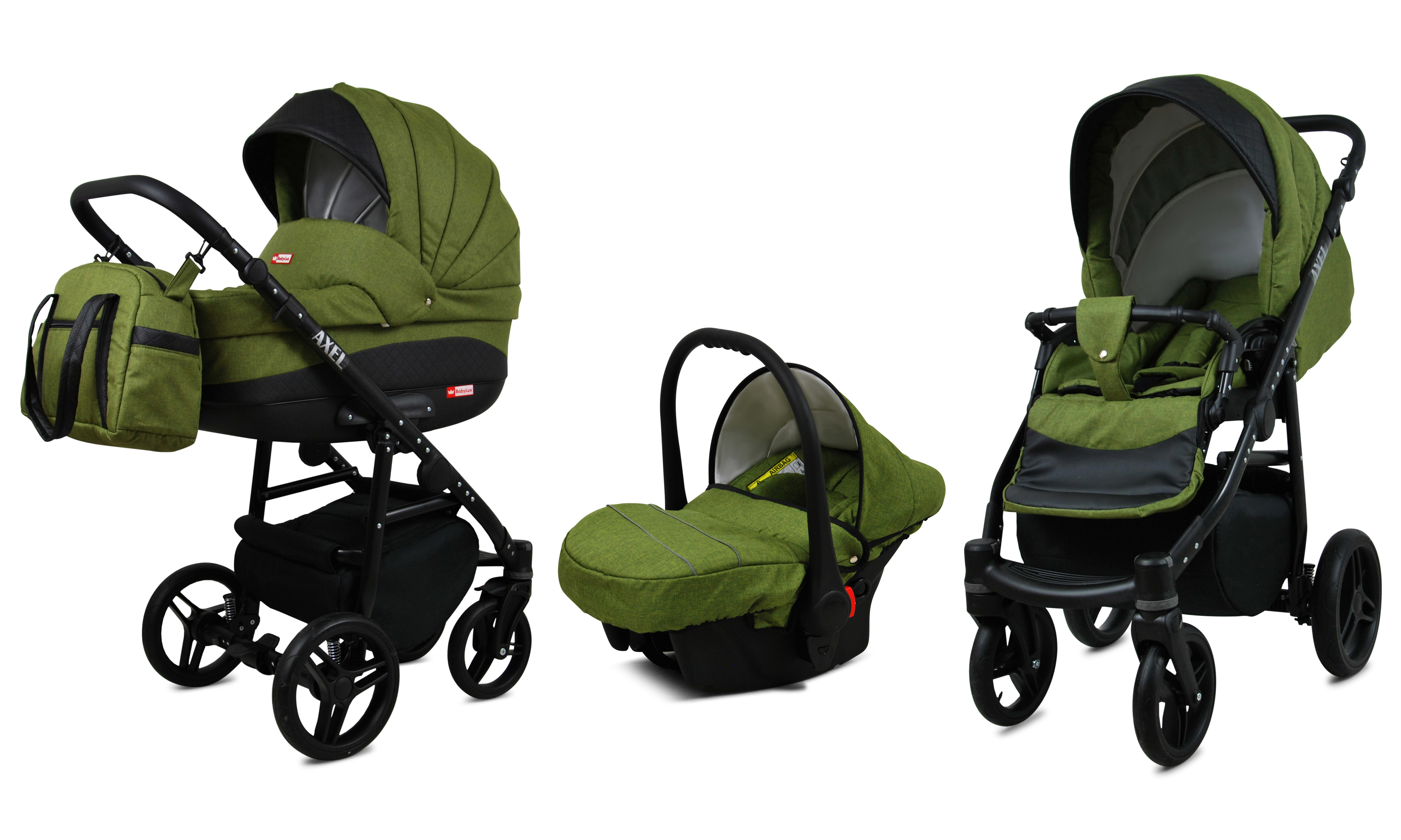 BabyLux Axel | 3in1 Kinderwagen Set | Olive | Kombikinderwagen | Kinderwagenset | Buggy + Babyw