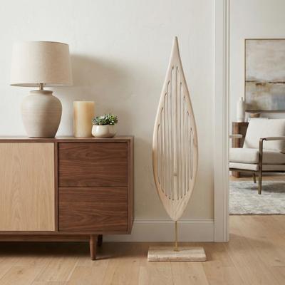 Sagebrook Home "Modern Wood Leaf Floor Statue Sculpture - 56"", White - 56.25"""
