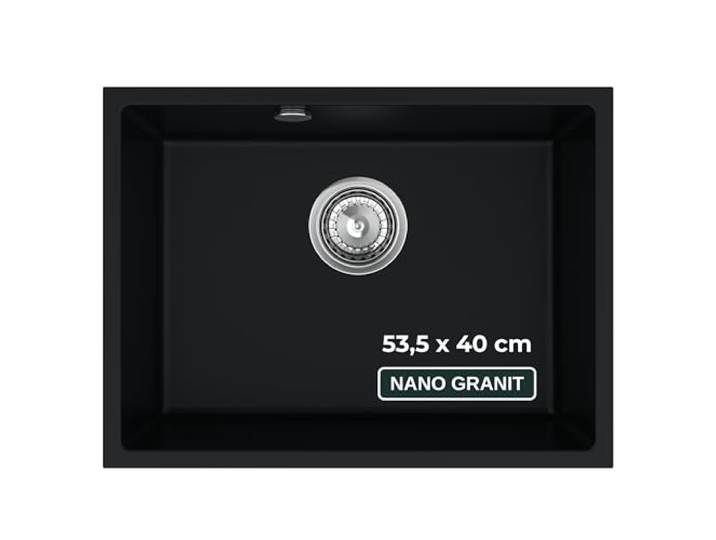SINK QUALITY Unterbauspüle Schwarz 53x40 cm - Einbauspüle unterbündig inkl. Siphon & Imprägniermittel - Granit Küchenspüle für 60 cm Unterschrank