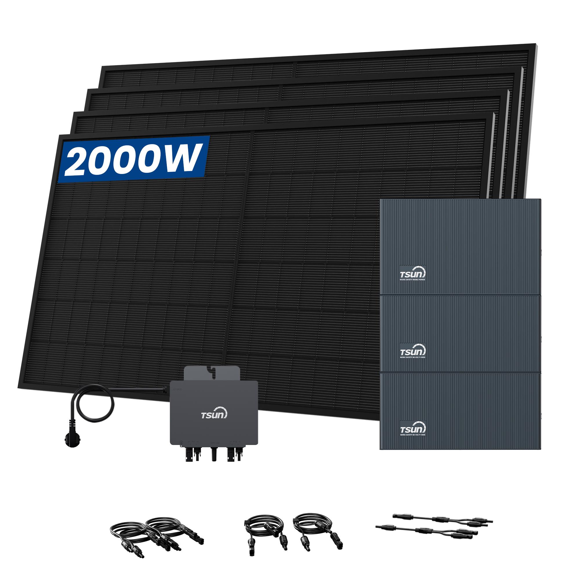TSUN SolarCan DCU2000Lite Balkonkraftwerk Speicher, DB2000 Lite Erweiterungsakku*2, 800W Mikrowechselrichter mit 4 x 500W Bifaziale Solarmodule