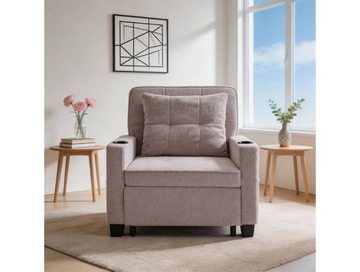 Canapé-lit convertible - Convertible 3 en 1 - 1 place gris - Porte-gobelets et port USB - Chaise longue inclinable