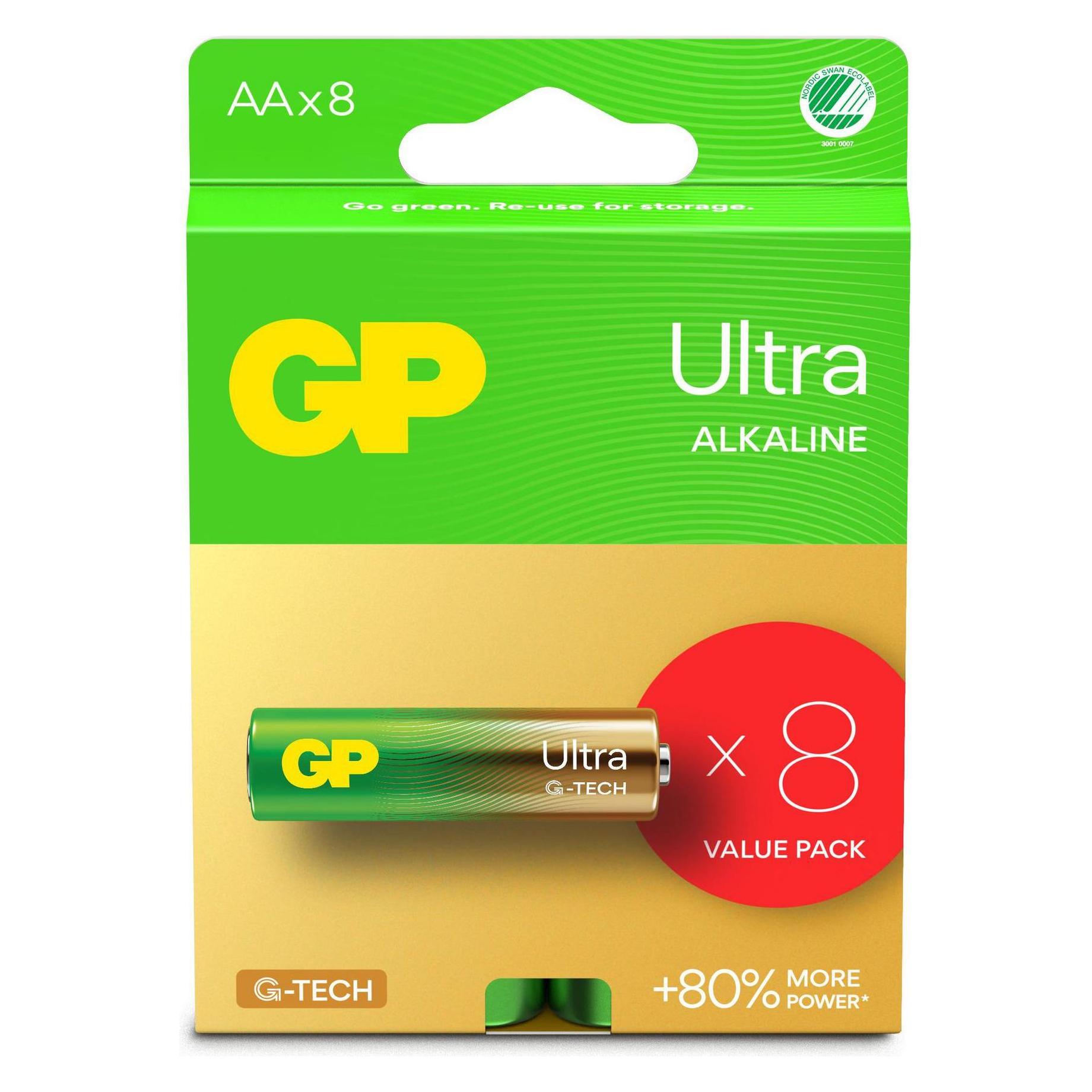 GP Batteries GP - Ultra Alkaline Battery, Size AA, 15AU/LR6, 1.5V, 8-pack (8 Stk., AA) (2223228)