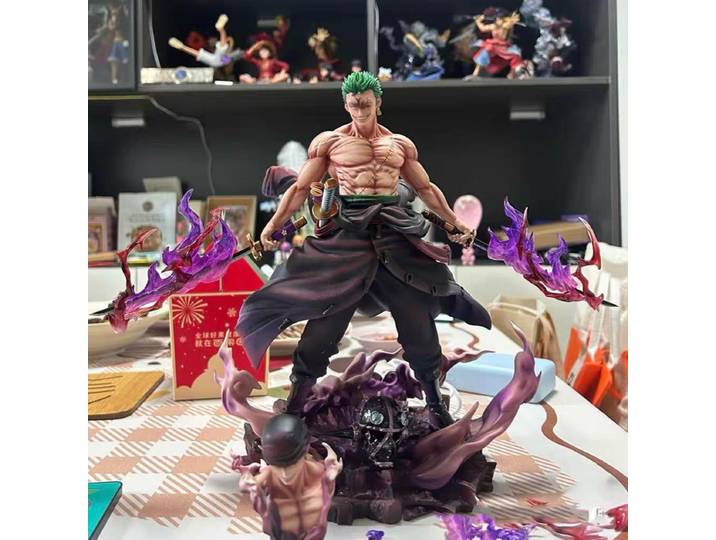 Statue d'anime One Piece Roronoa Zoro à collectionner, tête interchangeable, effet Haki violet, figurine GK, décoration de bureau pour adulte