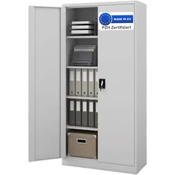 Jan Nowak Aktenschrank abschließbar JAN 5 Ebenen, Flügeltüren | Metallschrank Werkstatt Büroschrank aus Stahl Werkzeugschrank, 185x90x40cm Grau