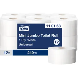 Tork Mini Jumbo Toilettenpapier Weiß T2, Universal, 1-lagig, 12 × 240 Meter, 110...