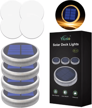 Inspire Essentials LumiDeck Solar LED Deck Lights Outdoor Waterproof 4 Pack c round