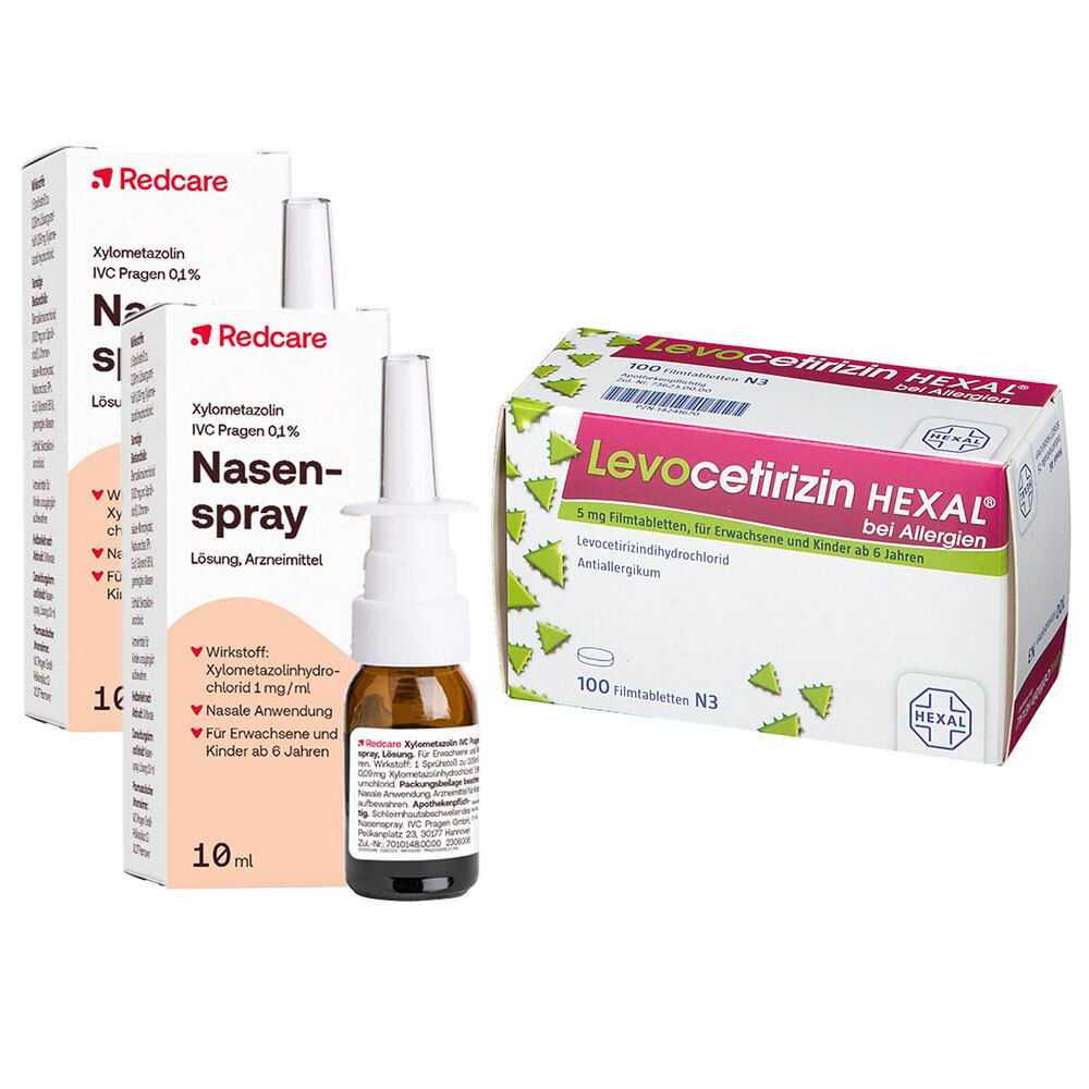 Levocetirizin Hexal bei Allergien 5 mg Filmtabl. & Redcare Nasenspray Doppelpack 1 St Set