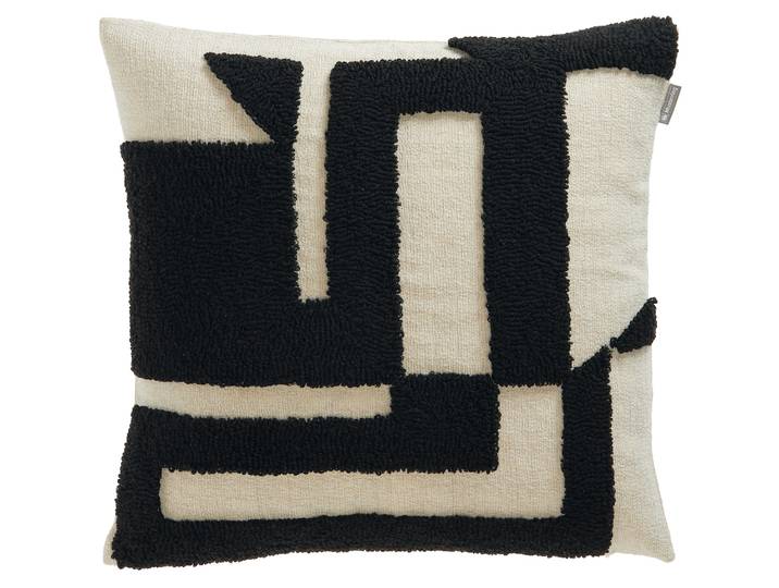 Dekokissen MUSTERRING Slow , schwarz (schwarz, gemustert), B:45cm L:45cm, Polyester, Dekokissen_Sitzkissen_Kissenhüllen, Dekokissen, aufwendig bestickt
