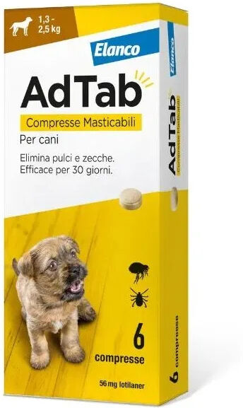 Elanco Adtab 56 Mg Cani 1,3-2,5 Kg 6 Compresse Masticabili