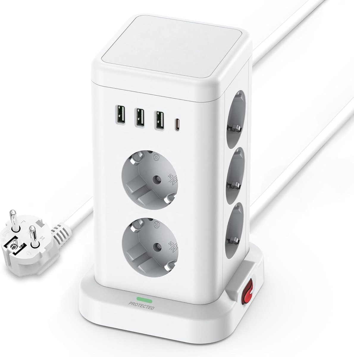 Witte Stekkerdoos Kubus met USB-A en USB-C aansluitingen