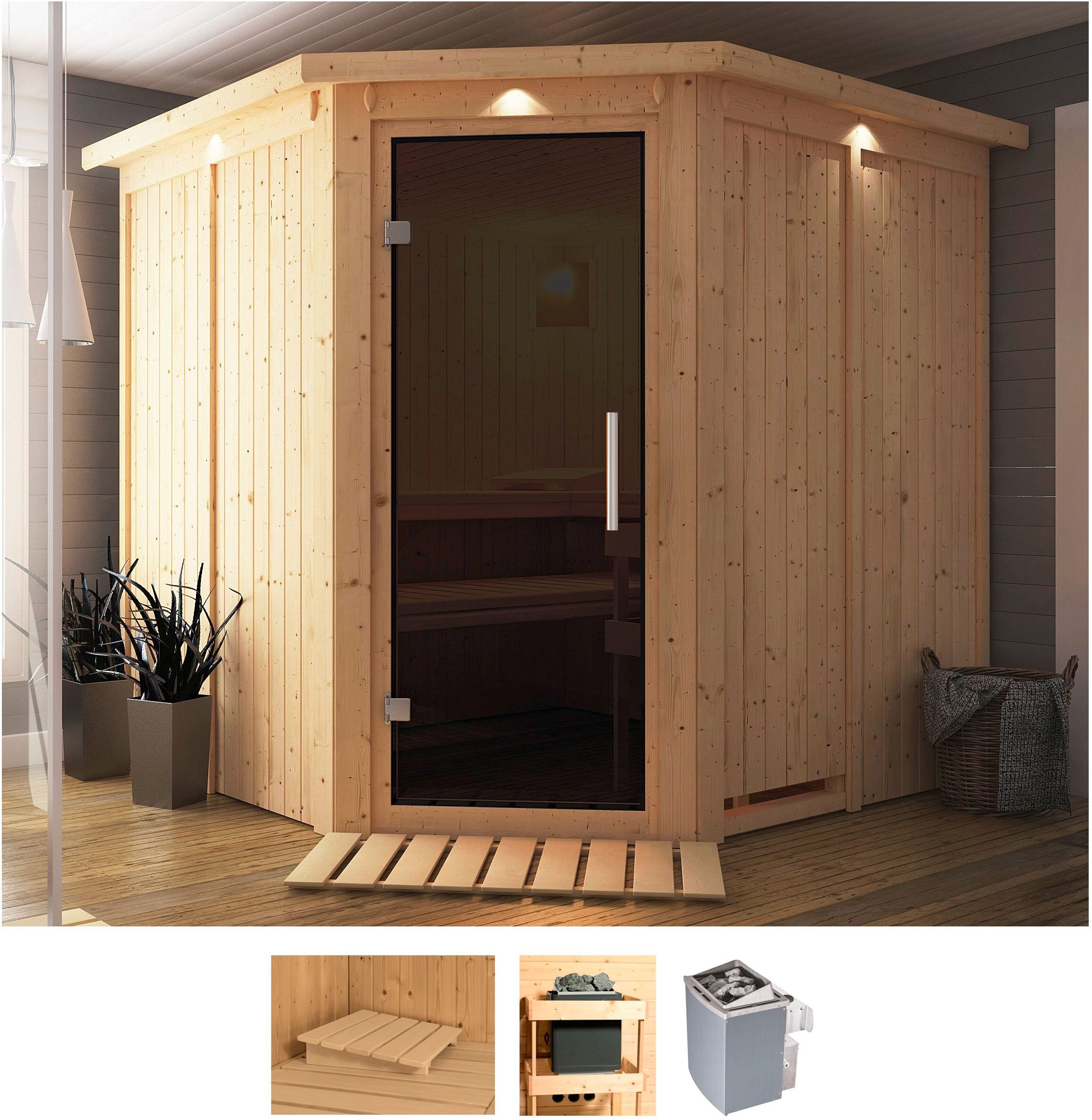 Sauna KARIBU "Jarin", beige (naturbelassen), Saunaofen, integrierte Steuerung, 9 kW, Saunen, Ofen 9 kW integr. Strg
