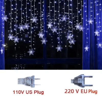 Inspire Curations Christmas Snowflake LED Curtain Lights For Holiday Decor blue us Plug