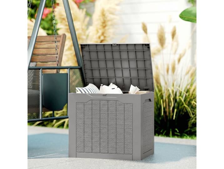 Outsunny Coffre Jardin Étanche 56x41x50cm Kaki Rangement Poignées