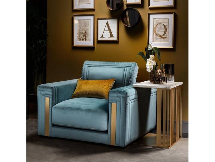 JVmoebel Sessel Blauer Loungesessel aus Polsterschaum mit Holzgestell (Sessel), Made in Italy