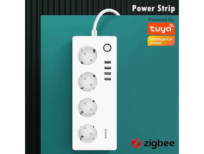 Multiprise Zigbee avec prise EU, Tuya Smart Life Zigbee2mqtt, câble d'extension de 1,8 m, compatible avec Alexa, Google Assistant et Yandex Alice, 16A