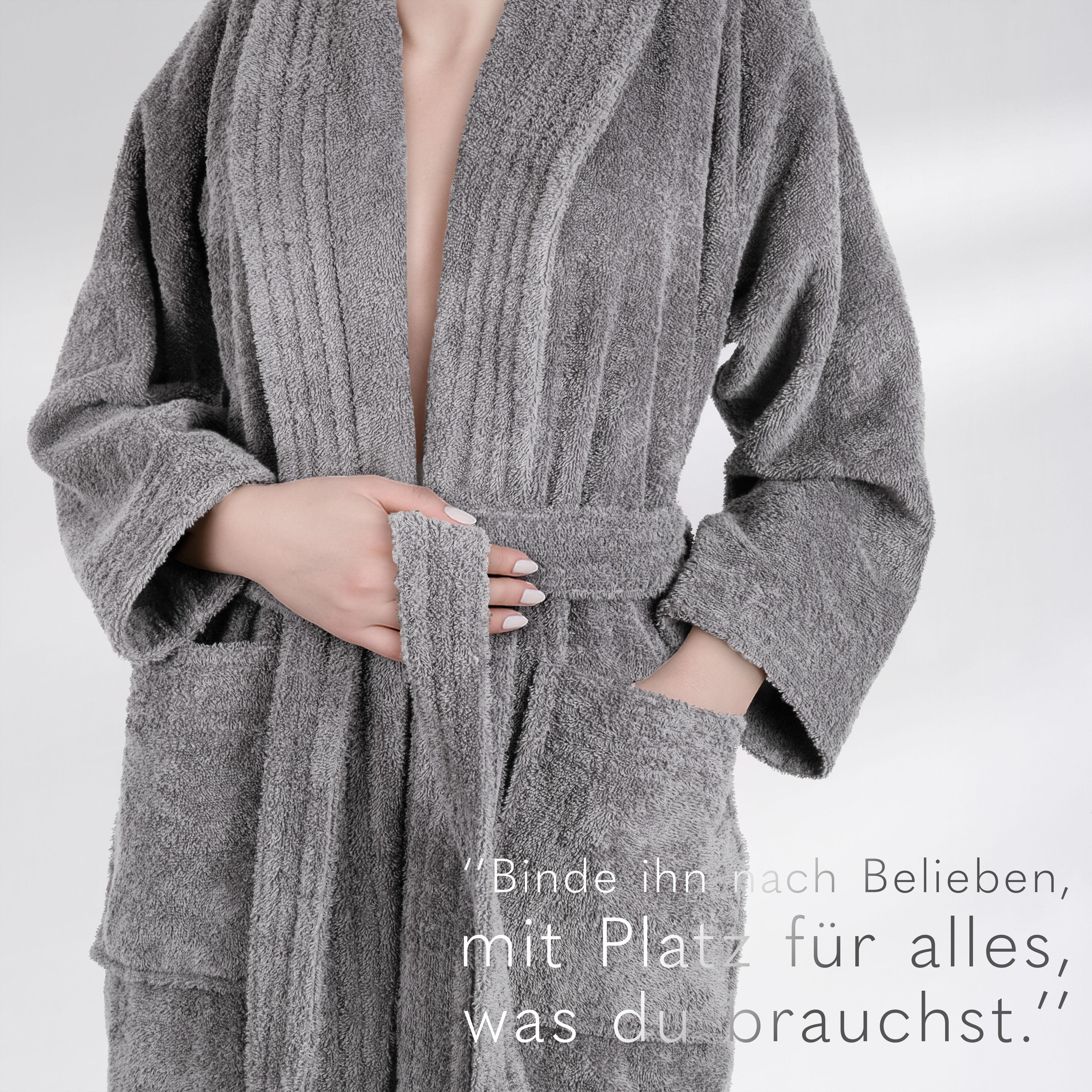 Damenbademantel HAMMETEX "Ren, 100% Baumwolle" Gr. S, leichtgrau, L:100cm, Baumwolle, Hausmäntel, 380 g/m² Frottee Bademantel mit Taschen – Saugfähig & Weich