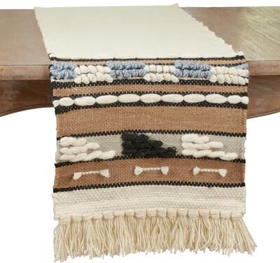 Saro Lifestyle "Textured Table Runner With Boho Design - 16""x72"""