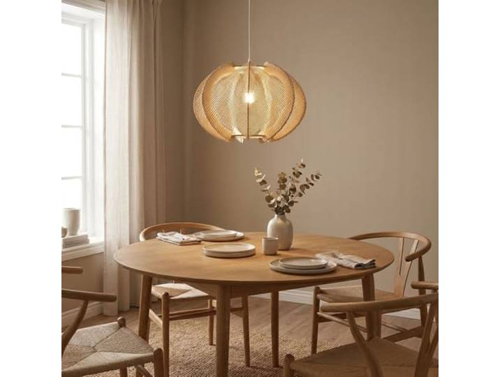 Alpinaluz lampe suspension FLORENCIA Ø60 cm style scandinave Mid-Century en bois MDF et corde tressée naturelle\, design bohème élégant pour salon et salle à manger\, lumière chaude diffuse avec douille