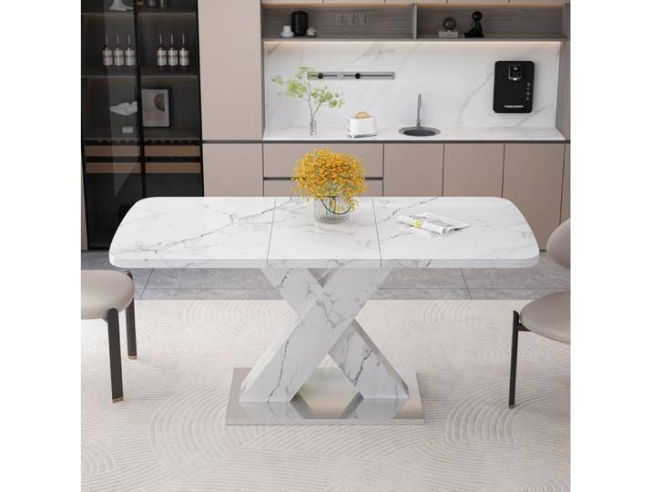 Table repas extensible 120 a 160 cm rectangulaire MDF acier blanc EVRYAE