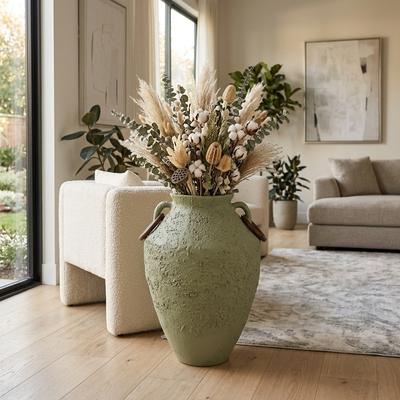 "Sagebrook Home 28"" Ethan Green Omix Floor Vase, Amphora, Abstract"