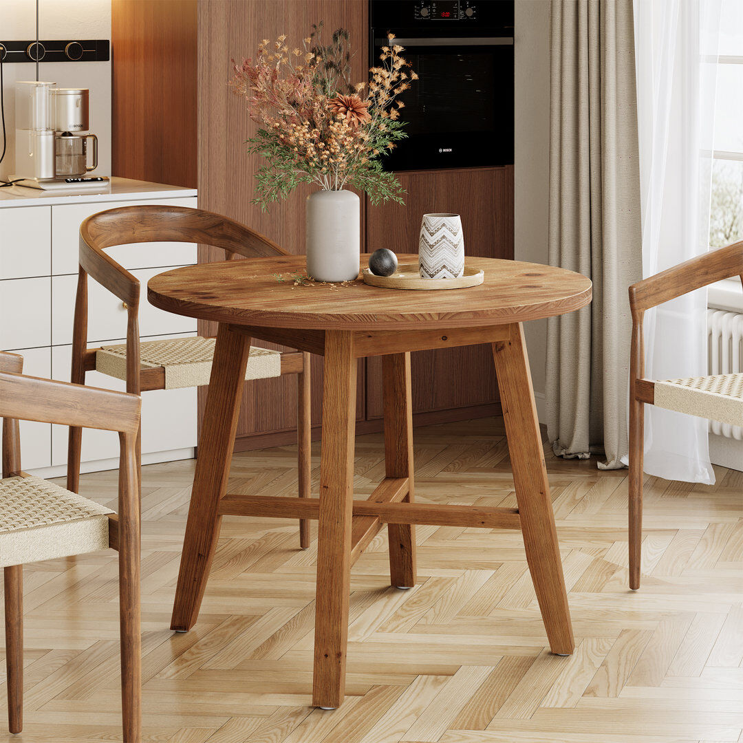 Blue Elephant Fir Round Unfinished Wood Top Dining Table with Wood Base Brown Wood