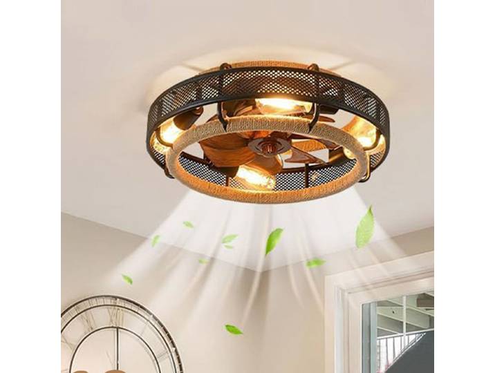Ventilateur de plafond en fer forgé de 50 cm avec lumière E27, pales en ABS, ventilateur électrique invisible, lampes de chambre, éclairage intérieur, ventilateur de plafond domestique