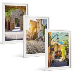 BILDER SET 3er Set - 40x60 cm Weißer Rahmen - Charmante Steinstraßen